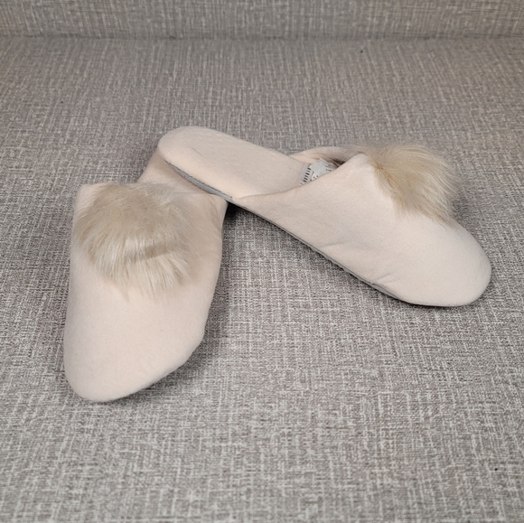 Pottery Barn Shoes - New Pottery Barn Velvet Pom-Pom Slippers Blush Pink Women's Size Med